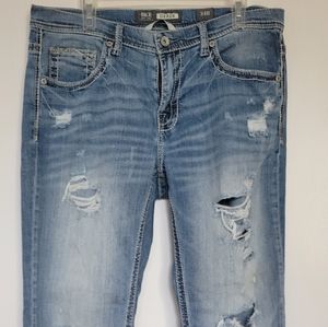 BKE 34 Regular Derek Bootcut Jeans Distressed Buckle